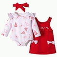 thumbnail image 1 of Gvdentm Baby Girl Clothes Winter Newborn Baby Girl Romper Ruffle Long Sleeve Cute Bear Cartoon Jeans Skirt Outfit Set(Red,12-18 Months), 1 of 9