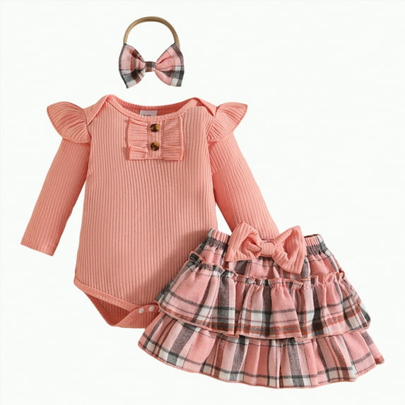 Gvdentm Baby Girl Fall/Winter Clothes Preemie Clothes Fall/Winter Romper Dress Skirt Set(Pink,9-12 Months)