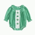 thumbnail image 1 of Gvdentm Baby Girl Halloween Outfit Long Sleeve Bubble Romper Fall Winter Pumpkin Print Smocked Bodysuit(Green,0-3 Months), 1 of 5