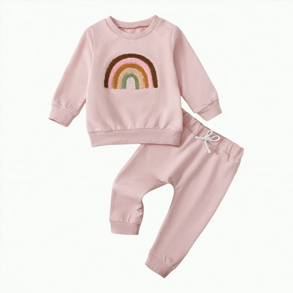 Gvdentm Baby Girl Outfits 0-3 Months Toddler Baby Girl Clothes Long Sleeve Letter Print Sweatshirt and Stretch Jogger Pants Fall Winter Outfit(Pink,12-18 Months)