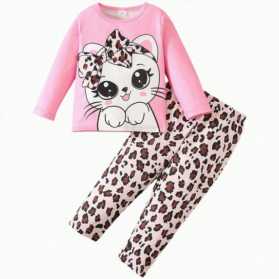 Gvdentm Baby Girl Outfits 3-6 Months 2 Piece Outfit Kids Long Sleeve T Shirt Pant Set Cute Fall Winter Outfits for Girl Clothes Girl(CE-Pink,1-2 Years)