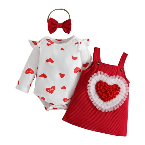 Gvdentm Baby Girl Outfits 3-6 Months Thanksgiving Outfit Long Sleeve Ribbed Knit Romper Turkey Overall Dress Suspender Skirt Set(Red,3-6 Months)