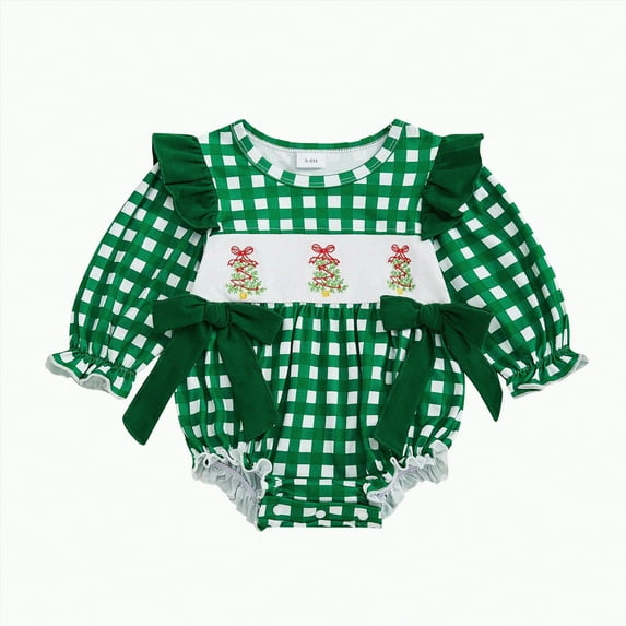 Gvdentm Baby Girl Plaid Romper Baby Sweatshirt Romper Girl Festival Clothes Fall Winter Outfits with Headband(Green,18-24 Months)