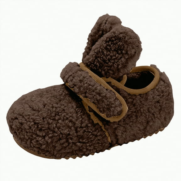 Gvdentm Baby Girl Slippers Kids Slippers Girls Boys Fuzzy House Slippers Winter Warm Soft Plush Lined Memory Foam House Shoes Slip On(Coffee,13)