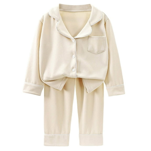 Gvdentm Baby Kids Pajamas for Girls Boys Long Sleeve Loose Pants Outfit 2 Piece Softy Sleepwear Button Down Pjs Sets for 12M-13Y Light Yellow,5-6 Years