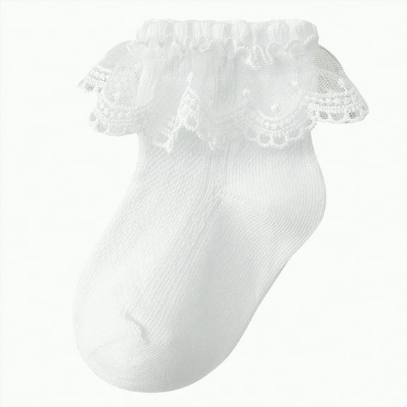 Gvdentm Baby Socks With Grips Baby Lace Socks Girls' Ruffle Socks for Newborn Infants Princess Lace Cotton|White 0-1 Years