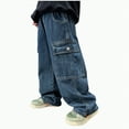 thumbnail image 1 of Gvdentm Baggy Jeans Kids Boys Baggy Jeans Straight Wide Leg Cargo Jeans Casual Elastic Waist Loose Fit Denim Pants Y2K Streetwear with Pockets(Blue,12-14 Years), 1 of 7