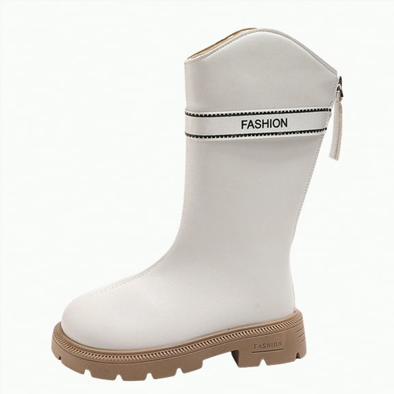 Gvdentm Boots for Girls Kids Girls Knee High Boots Tall Riding Bowknot Boots High Heel Fall Winter Zipper Dress Shoes(Beige,10.5)