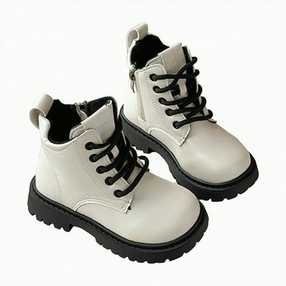 Gvdentm Boots for Girls Toddler Boys Girls Boots Kids Work Boots Winter Snow Boots Lace Up Hiking Outdoor Boots(White,3)