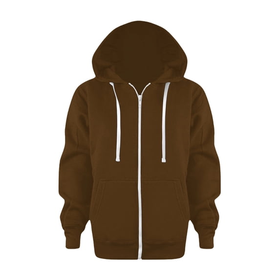 Gvdentm Boy Zip up Hoodie Unisex Kids Soft Brushed Basic Hooded Sweatshirt Full Zip-Up Hoodie for Boys or Girls Brown,9-10 Years