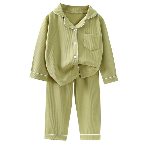 Gvdentm Boys 4t Pajamas Girls Boys Kids Cotton Pajamas Set Button-Down Clothes Long Sleeve Loungewear Sleepwear PJS Green,12-18 Months