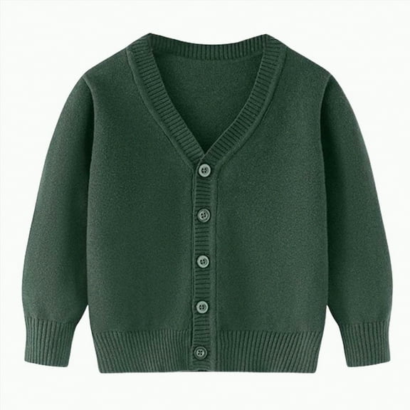 Gvdentm Boys Cardigan Boys Sweater Uniform Cardigan Sweater Kids Knit Open Front Long Sleeve Outerwear(Dark Green,5-6 Years)