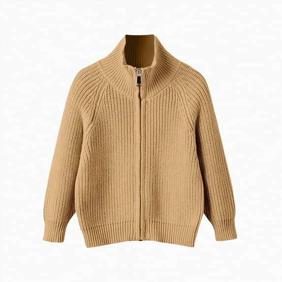 Gvdentm Boys Cardigan Kids Sweaters Boys Turtleneck Button Up Cable Knit Winter Warm Long Sleeve Fall Pullover Sweater Tops(Khaki,6-7 Years)