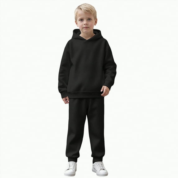 Gvdentm Boys Girls 2 Piece Outfits Hoodie Sweatsuit Sets Oversized Sweatshirt and Baggy Fall Fashion Sweatpant with Pockets(Black,6-7 Years)