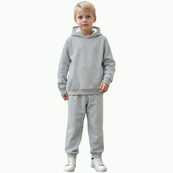 Gvdentm Boys Girls 2 Piece Outfits Hoodie Sweatsuit Sets Oversized Sweatshirt and Baggy Fall Fashion Sweatpant with Pockets(Grey,8-9 Years)