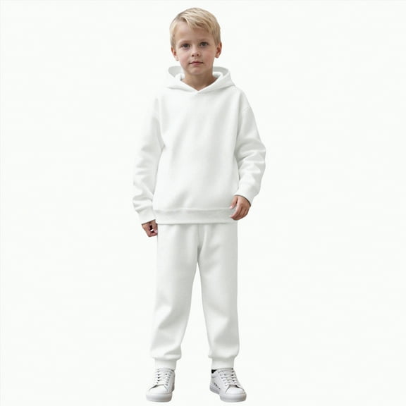 Gvdentm Boys Girls 2 Piece Outfits Hoodie Sweatsuit Sets Oversized Sweatshirt and Baggy Fall Fashion Sweatpant with Pockets(White,8-9 Years)