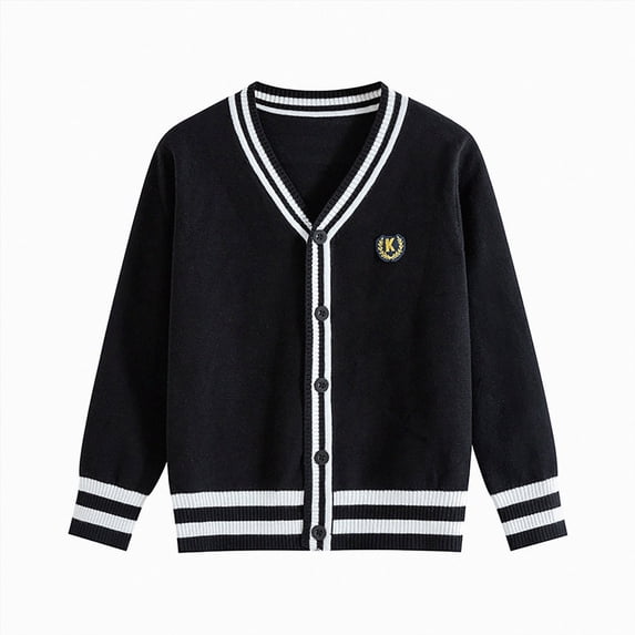 Gvdentm Boys Girls Cardigan Sweater Button Up V Neck Knit Outerwear Long Sleeve Coat Embroidered Casual Jacket Black,13-15 Years