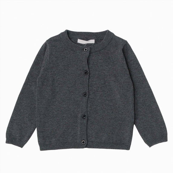 Gvdentm Boys Girls Crewneck Cardigan Long Sleeve Children Button Cotton Sweater Uniform Sweaters for Little Kids Dark Gray,4-5 Years