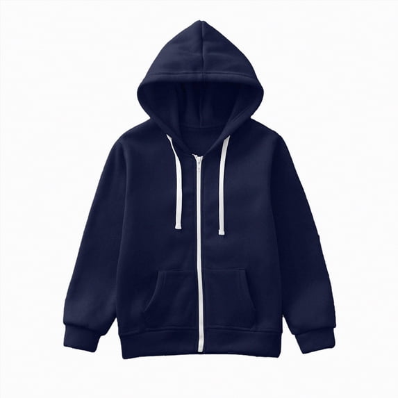 Gvdentm Boys Girls Full Zip-up Hoodies Solid Color Casual Hooded Sweatshirts for Kids(DB-Dark Blue,4-5 Years)