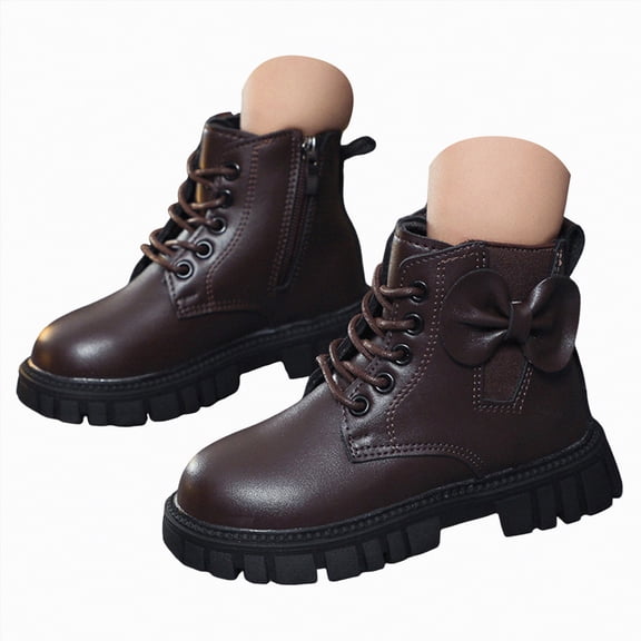 Gvdentm Boys' Hiking Boots Girls Boys Glitter Ankle Boots Side Zipper Combat Shoes With Lace Up for Toddler/Little Kid/Big Kid(Brown,13.5)