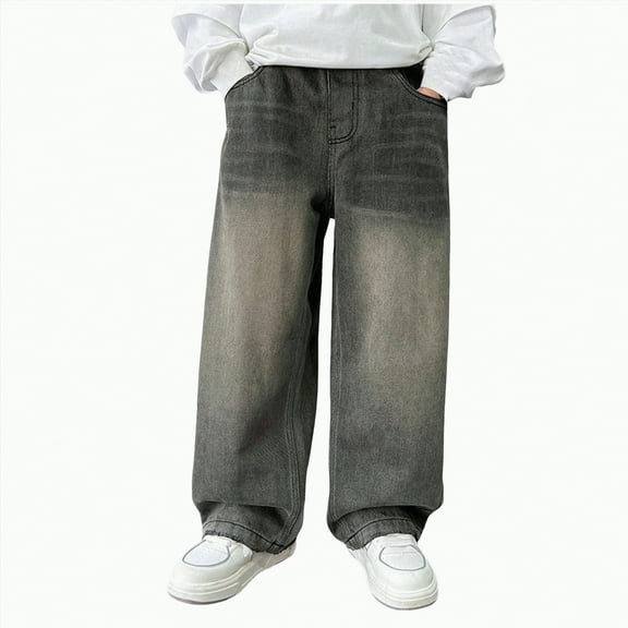 Gvdentm Boys Jeans Size 14 Leg Baggy Jeans Elastic Waist Loose Denim Pants Trousers with Pockets School Pants for Boys(Grey,4-5 Years)
