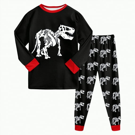 Gvdentm Boys Pajamas Cotton Toddler Clothes Set Planet Dinosaur Long Sleeve Sleepwear 2 Piece Kids Pjs Size(Black,6-7 Years)