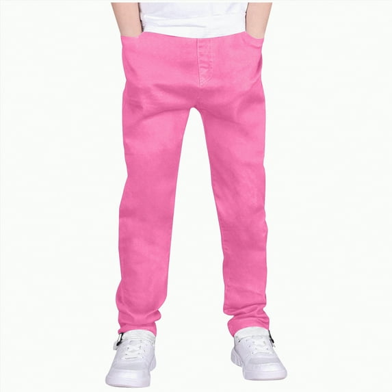 Gvdentm Boys Pants Size 12 Boys' Stretch Pull on Pants Kids School Uniform Youth Twill Pants(Hot Pink,13-14 Years)