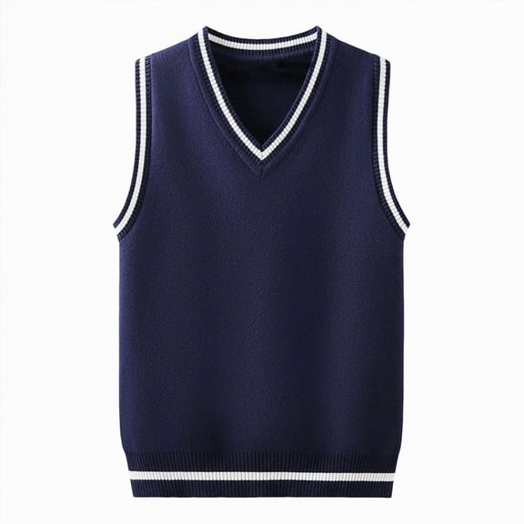 Gvdentm Boys Uniform Sweater Baby Boys Girls V Neck Comfort Knitted Sleeveless Pullover Sweater Vest(Navy,7-9 Years)