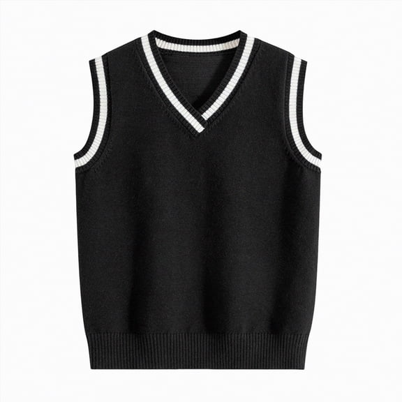 Gvdentm Boys Uniform Sweater Boys Sweater Vest Cotton Kids Uniform Vest Girls V-Neck Sleeveless Knit Pullover(Black,11-13 Years)