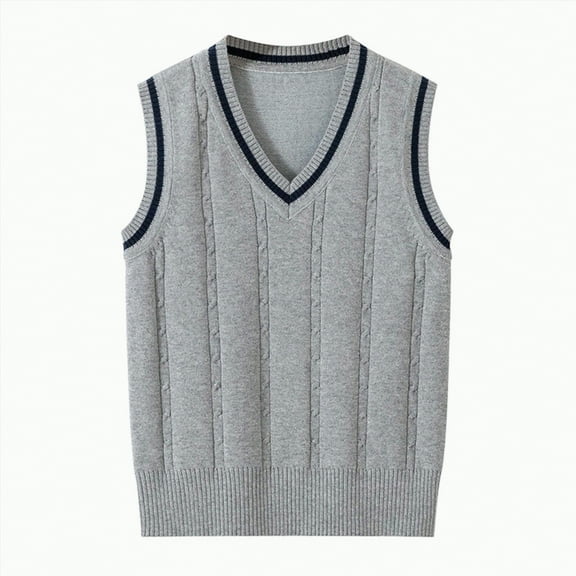 Gvdentm Boys Uniform Sweater Boys Sweater Vest Cotton Kids Uniform Vest Girls V-Neck Sleeveless Knit Pullover(Grey,5-7 Years)
