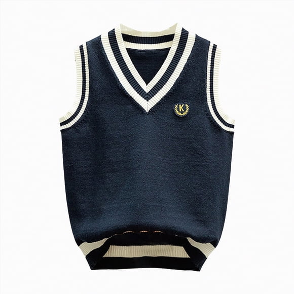 Gvdentm Boys Uniform Sweater Boys Sweater Vest Unisex Cable Knit Cotton Toddler Uniform Vest for Little Big Childrens Kids Teenage Girls(Navy,9-11 Years)