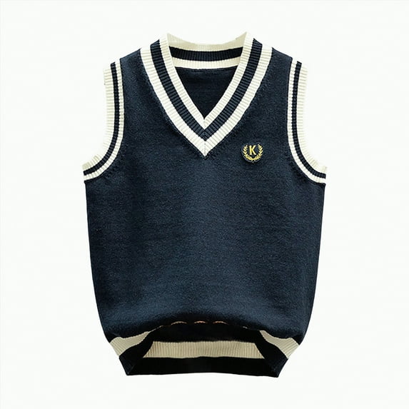 Gvdentm Boys Uniform Sweater Boys Sweater Vest Unisex Cable Knit Cotton Toddler Uniform Vest for Little Big Childrens Kids Teenage Girls(Navy,9-11 Years)