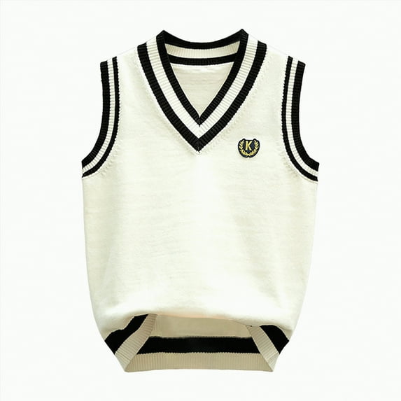 Gvdentm Boys Uniform Sweater Boys Sweater Vest Unisex Cable Knit Cotton Toddler Uniform Vest for Little Big Childrens Kids Teenage Girls(White,13-15 Years)