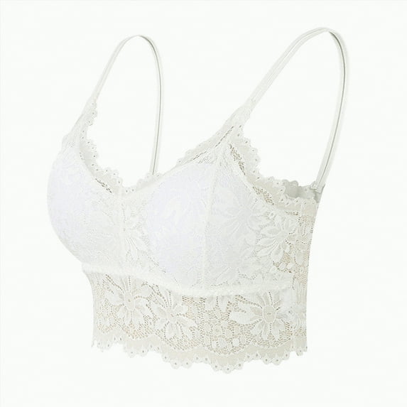 Gvdentm Bras for Women Bralettes for Women With Support No Padded Womens Lace Bralettes Adjustable Strap V Neck Everyday Bra Wireless Bras(White,M)