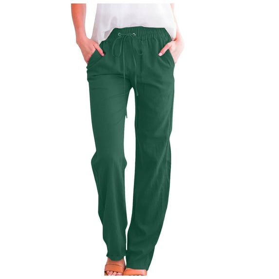 Gvdentm Camo Pants for Women Casual Linen High Waist Pants Drawstring Loose Fit Summer Pants Trousers Twill Bermuda Trendy S-3XL Green,2XL