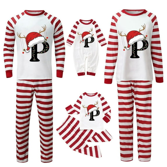 Gvdentm Letter (A-Z) Christmas Family Pajamas for Family Christmas Family Set Family Christmas Matching Sets Family Sleepwear Pajamas for Family Dad Mom Kids Baby