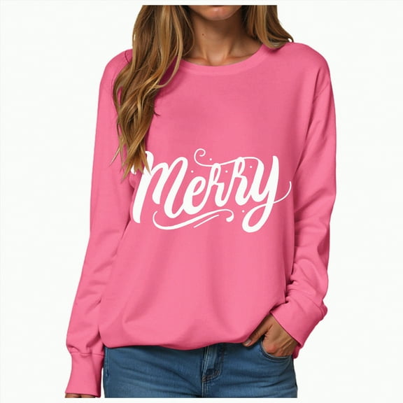 Gvdentm Christmas Shirts for Women Long Sleeve Plus Size Merry Christmas Baseball T-Shirt Women 3/4 Sleeve Holiday Splicing Tee Tops(Hot Pink,XL)