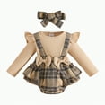 thumbnail image 1 of Gvdentm Clothes for 18 Month Old Girls Romper Suspender Dress Fall Outfits Plaid Ruffle Long Sleeve Set(Brown,6-9 Months), 1 of 8