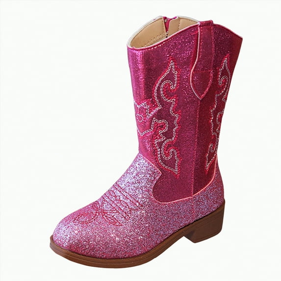 Gvdentm Cow Girl Boots Girls Cowgirl Boots Unisex-Child Mid Calf Glitter Toddler Cowboy Boot Little Big Kids Western Riding Shoes(Pink,11.5)
