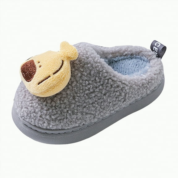 Gvdentm Dinosaur Slippers Baby Girl's Soft Plush Slippers Cartoon Warm Winter House Shoes(Grey,7)