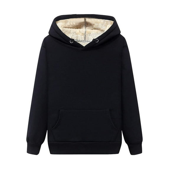 Gvdentm Essential Hoodie Boys Girls Winter Sherpa Lined Hoodie Kid's Pullover Hooded Sweatshirt Black,S