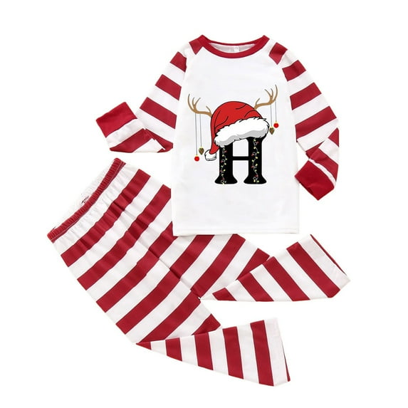 Gvdentm Family Christmas Pajamas Matching Pajamas Letter Santa Hat Print Long-Sleeved Tops + Elastic Waist Trousers for Family Xmas PJs Sets Holiday Sleepwear for Men/Women/Kids/Baby