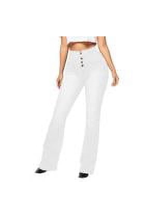 Flare Jeans for Women Ladies Elastic Pull-On Skinny Flared Bootcut Denim Jeggings White,M