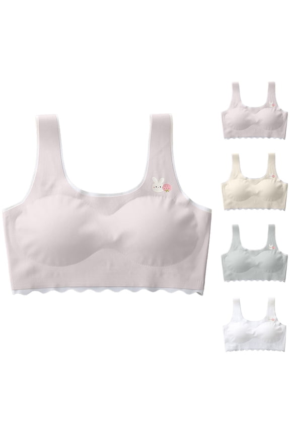Girl Bras 10-12 Years Old Padded Training Bra Pack – Crop Training Bras for Girls. Seamless Bra Design with Removable Padding White,10-12 Years