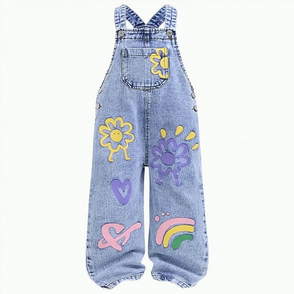 Gvdentm Girl Jeans Size 14-16 Girl’s Baggy Straight Leg Jeans Casual Y2K Cute Embroidered Elastic Waist Loose Fit Denim Pants for Kids Teen Girls(Light Blue,7-8 Years)