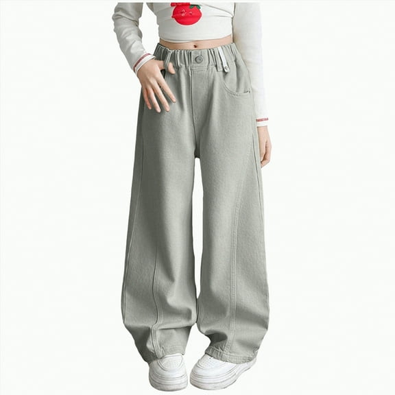 Gvdentm Girl Jeans Size 14-16 Girls Jeans Baggy Wide Leg Ripped Denim Pants Heart & Flower Print High Elastic Waisted Y2K Skater Outfits(Grey,13-14 Years)