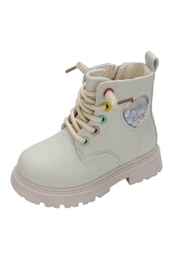 Girl Kids Winter Shoes Side Zipper Combat Ankle Boots Boots for Kids Boys(Beige,13)