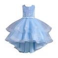 thumbnail image 1 of Gvdentm Girl Party Dress Childrens Short Sleeve Lace Bow Mesh Dress Gauze Dress Princess Party Wear Dress for Girls Blue,5-6 Years, 1 of 6