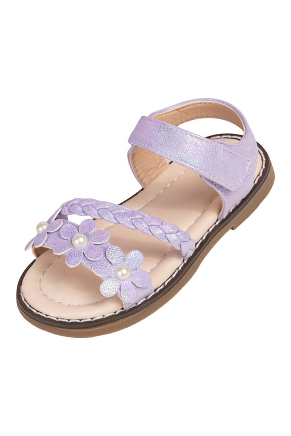 Girl Sandals Size 12 Toddler Girl Sandals - Flower Girl Dress Shoes Open Toe Little Kid Summer Flats(Purple,1)