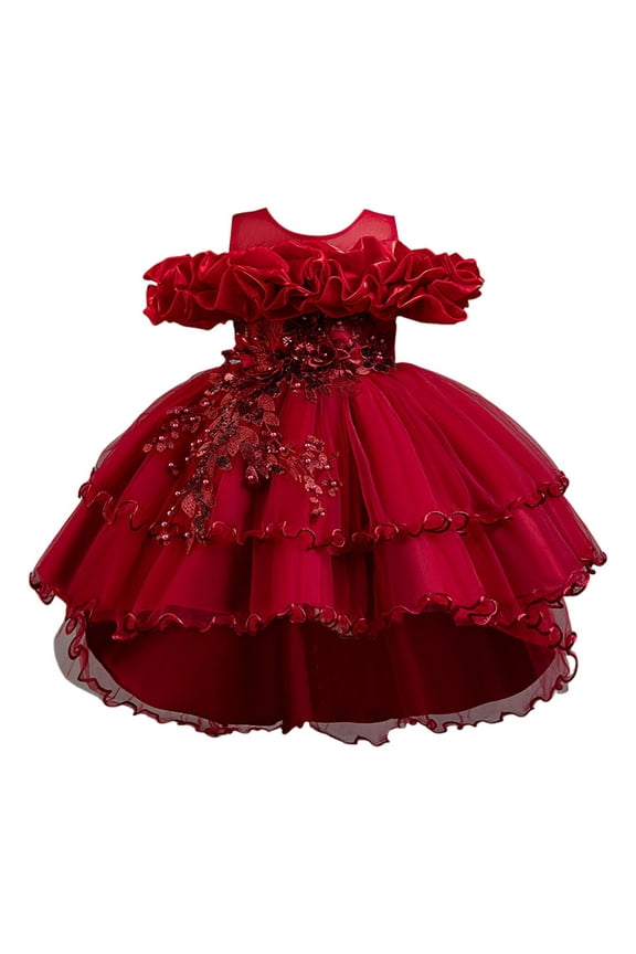 Girl Tutu Skirt Ruffles Lace Party Wedding Tulle Tutu Skirt for Girls RD2,3-4 Years